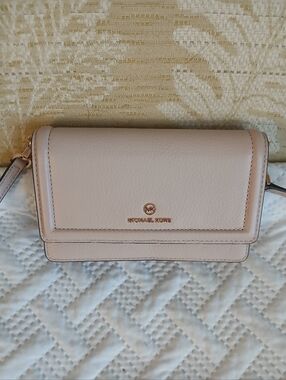 Michael Kors Blush Pebbled Leather Crossbody Wallet